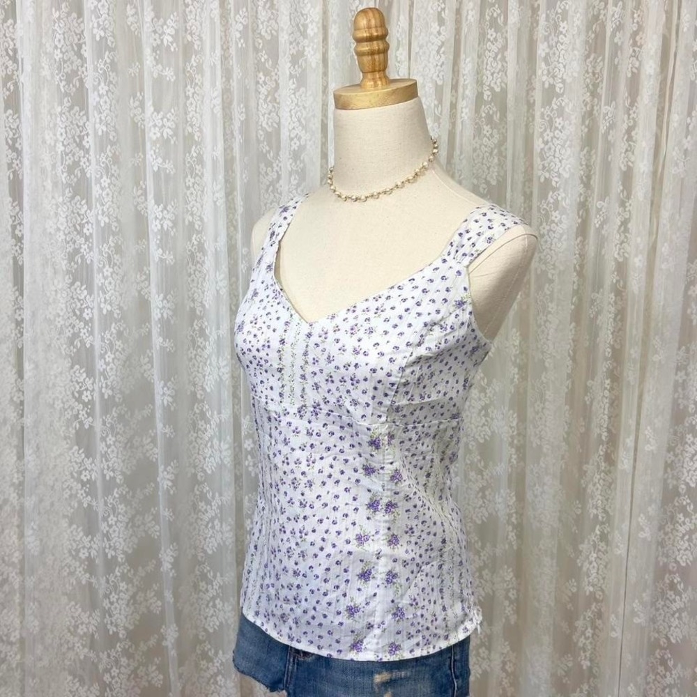 Coquette Tank Top Purple Floral Cottagecore Sleeveless Summer‎ Spring Women's M - Picture 3 of 6